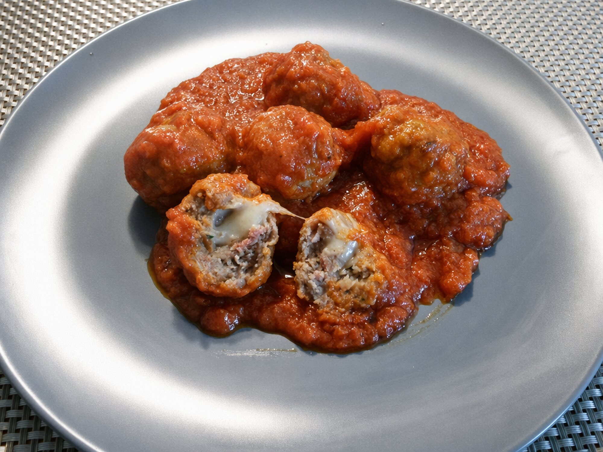 Albondigas Rellenas de Parmesano en Salsa de Tomate