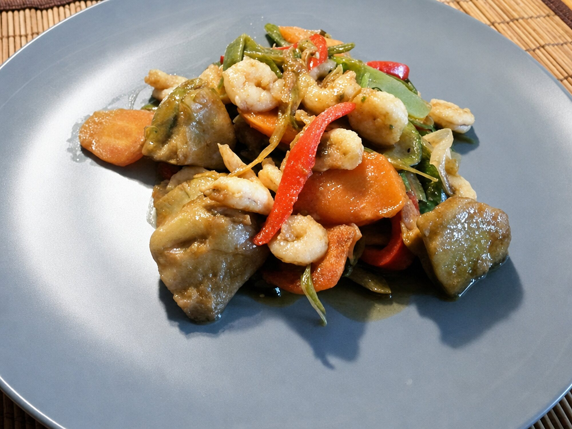 Wok de Verduras y Gambas